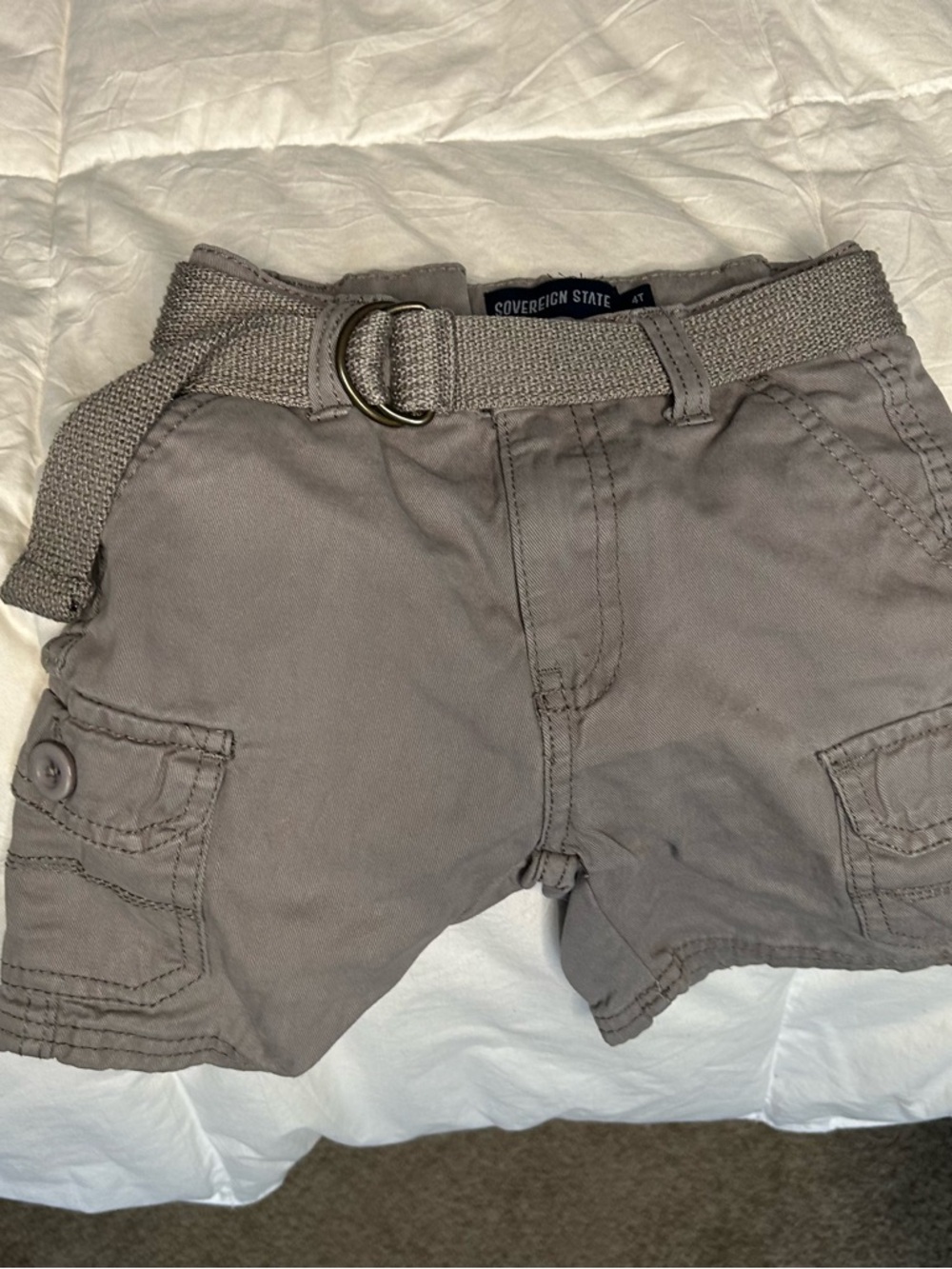 Children's Gray Cargo Shorts with Woven Belt